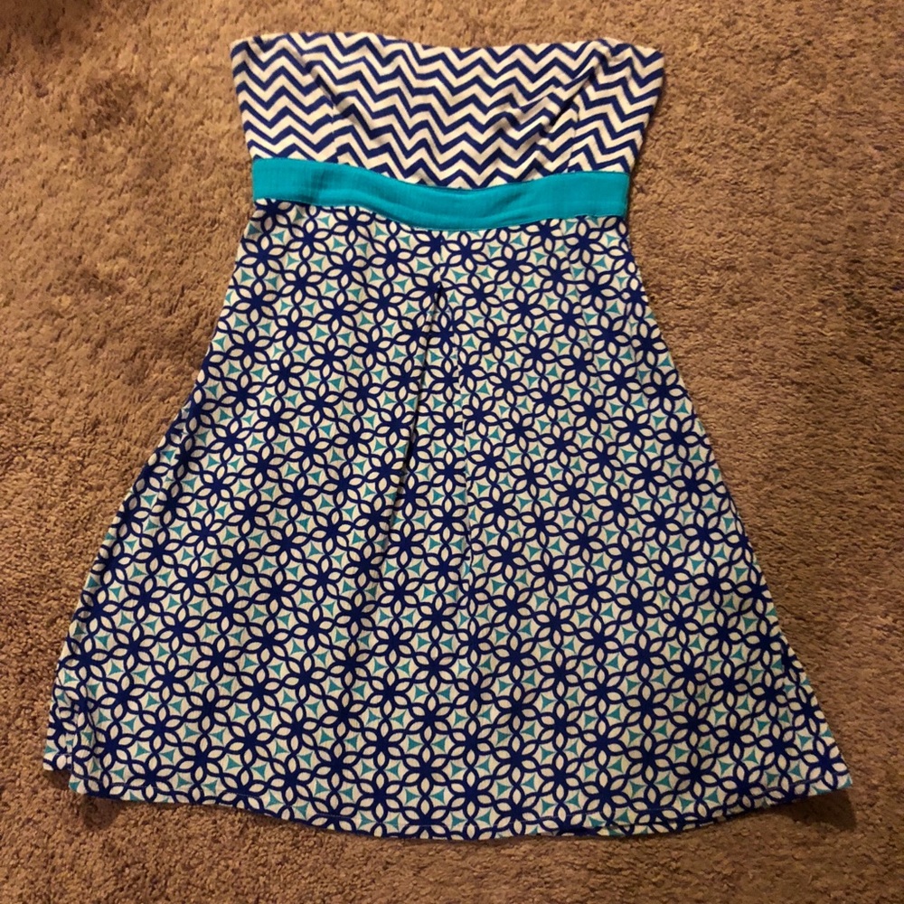 Blue/Turquoise strapless mini dress